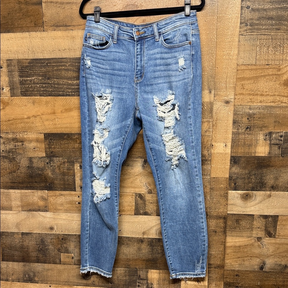 Judy Blue Distressed Boyfriend Fit Blue Jeans Women's Size 7/28